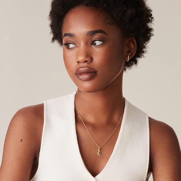 Women's Pineapple Gold Plated Pendant Dainty Cubic Zirconia Chain Necklace - Picture 2 of 4